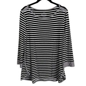 T by Talbots UPF‎ 50+ Boat Neck Black White Striped Size M Long Sleeve Top